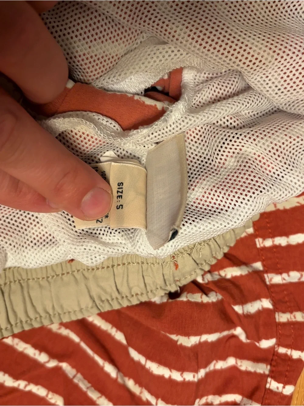 L.L. Bean Men's Rust and Cream Striped Swim Trunks